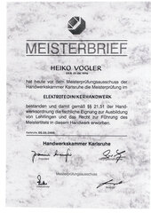 Meisterbrief Heiko Vogler